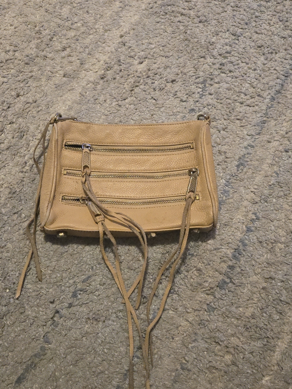 Rebecca Minkoff Mini 5 Zip Leather Crossbody Bag - Tan/Almond Silver Hardware